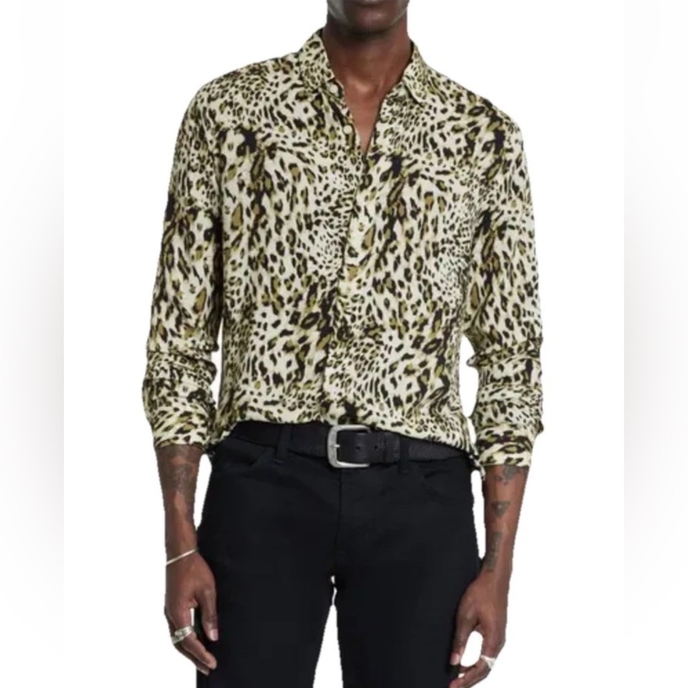 John Varvatos Collection Luxury Mens Shirt - Leopard Print - Large India Made